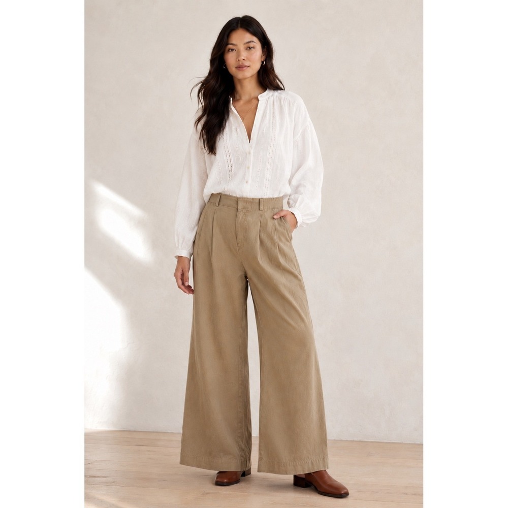 Everlane Wide Leg Pants Women Sz 14S Brown Pleated Office Work Lyocell Cotton